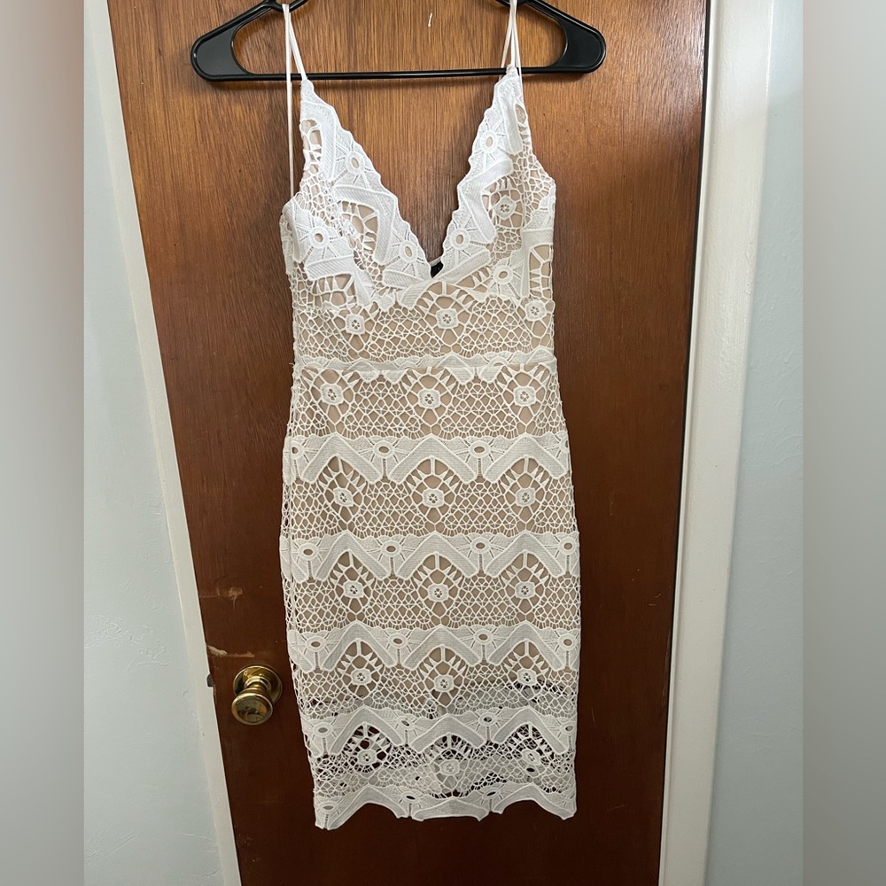 Lulus White MIDI Lace Dress